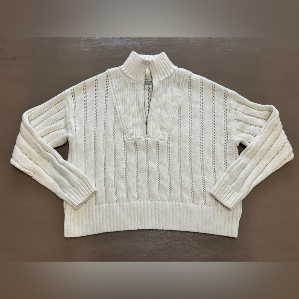 A New Day Women’s Cozy Knit Mock Turtleneck Pullover Quarter-Zip Sweater Beige M